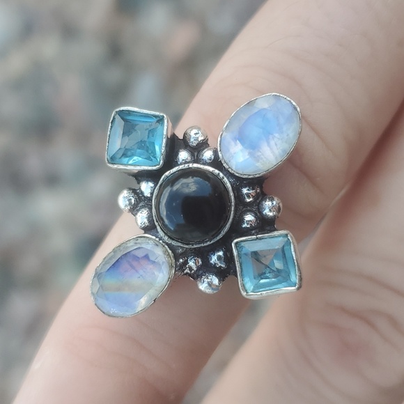 New Mystic Quartz, Blue Topaz & Black Onyx Silver Ring. - Picture 2 of 16